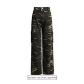 High Street Retro Denim Camouflage Pants Trendy Multi Pocket Workwear Straight Leg Pants